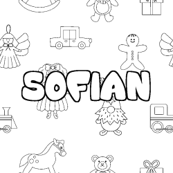 Coloriage pr&eacute;nom SOFIAN - d&eacute;cor Jouets