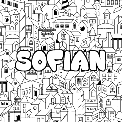 Coloriage pr&eacute;nom SOFIAN - d&eacute;cor Ville