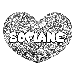 Coloriage pr&eacute;nom SOFIANE - d&eacute;cor Mandala coeur