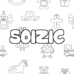 Coloriage pr&eacute;nom SOIZIC - d&eacute;cor Jouets