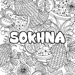 Coloriage prénom SOKHNA - décor Mandala fruits