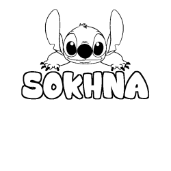 Coloriage prénom SOKHNA - décor Stitch