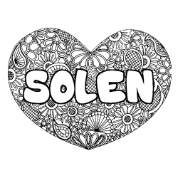 Coloriage pr&eacute;nom SOLEN - d&eacute;cor Mandala coeur