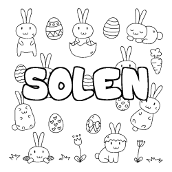 Coloriage prénom SOLEN - décor Paques
