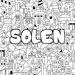 Coloriage prénom SOLEN - décor Ville