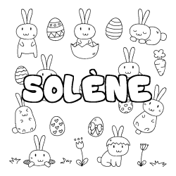 Coloriage pr&eacute;nom SOL&Egrave;NE - d&eacute;cor Paques