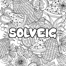 Coloriage pr&eacute;nom SOLVEIG - d&eacute;cor Mandala fruits