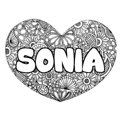 Coloriage pr&eacute;nom SONIA - d&eacute;cor Mandala coeur