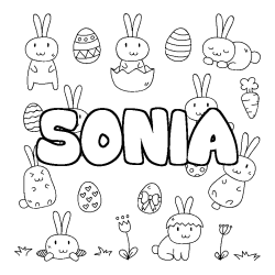 Coloriage prénom SONIA - décor Paques