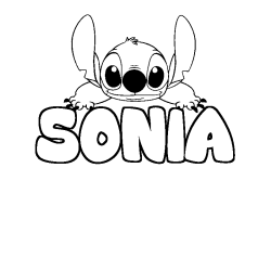 Coloriage prénom SONIA - décor Stitch