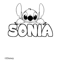 Coloriage pr&eacute;nom SONIA - d&eacute;cor Stitch