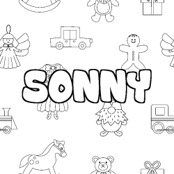 Coloriage prénom SONNY - décor Jouets