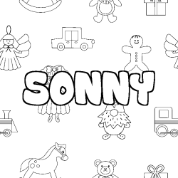 Coloriage pr&eacute;nom SONNY - d&eacute;cor Jouets