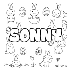 Coloriage pr&eacute;nom SONNY - d&eacute;cor Paques