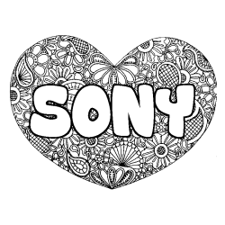 Coloriage pr&eacute;nom SONY - d&eacute;cor Mandala coeur