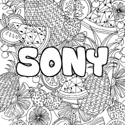 Coloriage pr&eacute;nom SONY - d&eacute;cor Mandala fruits
