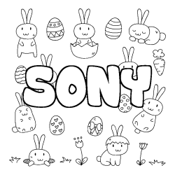 Coloriage pr&eacute;nom SONY - d&eacute;cor Paques