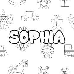 Coloriage prénom SOPHIA - décor Jouets