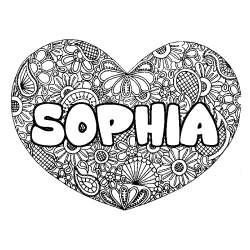 Coloriage prénom SOPHIA - décor Mandala coeur