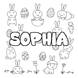 Coloriage prénom SOPHIA - décor Paques