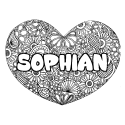 Coloriage pr&eacute;nom SOPHIAN - d&eacute;cor Mandala coeur