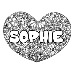 Coloriage pr&eacute;nom SOPHIE - d&eacute;cor Mandala coeur