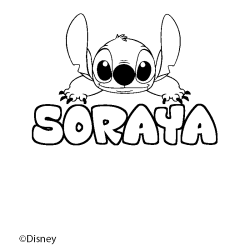 Coloriage pr&eacute;nom SORAYA - d&eacute;cor Stitch