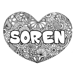 Coloriage prénom SOREN - décor Mandala coeur