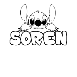 Coloriage prénom SOREN - décor Stitch