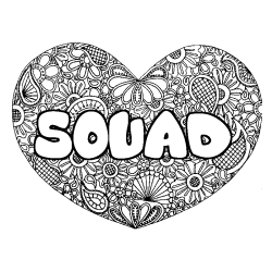 Coloriage pr&eacute;nom SOUAD - d&eacute;cor Mandala coeur