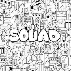 Coloriage pr&eacute;nom SOUAD - d&eacute;cor Ville