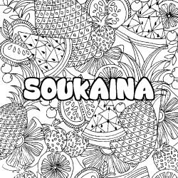 Coloriage pr&eacute;nom SOUKAINA - d&eacute;cor Mandala fruits