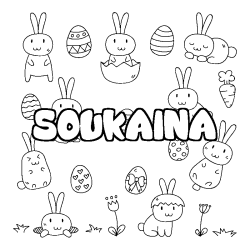 Coloriage prénom SOUKAINA - décor Paques