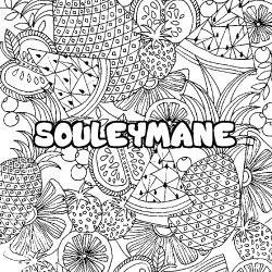 Coloriage pr&eacute;nom SOULEYMANE - d&eacute;cor Mandala fruits