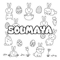 Coloriage prénom SOUMAYA - décor Paques