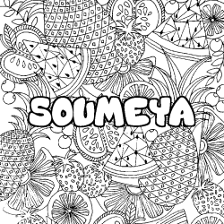 Coloriage prénom SOUMEYA - décor Mandala fruits