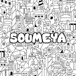 Coloriage prénom SOUMEYA - décor Ville