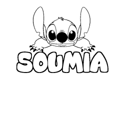 Coloriage prénom SOUMIA - décor Stitch
