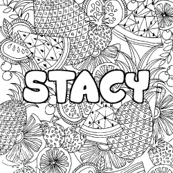 Coloriage pr&eacute;nom STACY - d&eacute;cor Mandala fruits