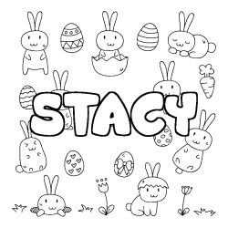 Coloriage pr&eacute;nom STACY - d&eacute;cor Paques