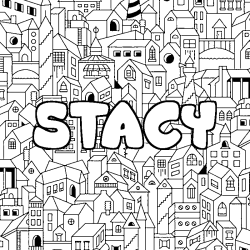 Coloriage pr&eacute;nom STACY - d&eacute;cor Ville