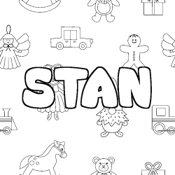 Coloriage pr&eacute;nom STAN - d&eacute;cor Jouets