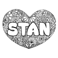 Coloriage pr&eacute;nom STAN - d&eacute;cor Mandala coeur