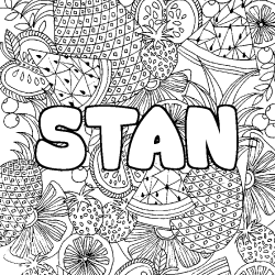 Coloriage pr&eacute;nom STAN - d&eacute;cor Mandala fruits