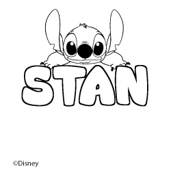 Coloriage pr&eacute;nom STAN - d&eacute;cor Stitch
