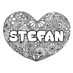 Coloriage pr&eacute;nom STEFAN - d&eacute;cor Mandala coeur