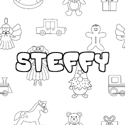 Coloriage prénom STEFFY - décor Jouets