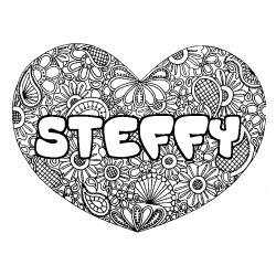 Coloriage pr&eacute;nom STEFFY - d&eacute;cor Mandala coeur
