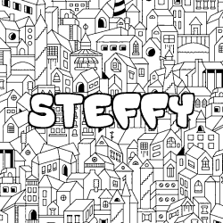 Coloriage prénom STEFFY - décor Ville