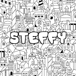 Coloriage pr&eacute;nom STEFFY - d&eacute;cor Ville